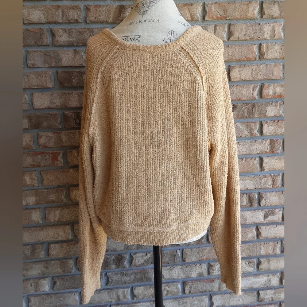 Free People Ochre Cozy V-neck Long Sleeve Knit Sweater.